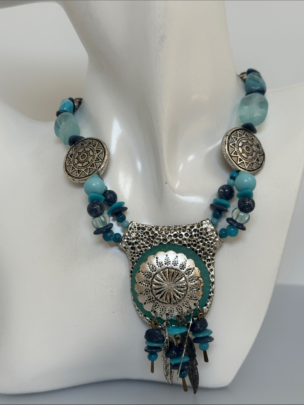Native Indian inspired Turquoise Silver Statement Necklace  Jewelry